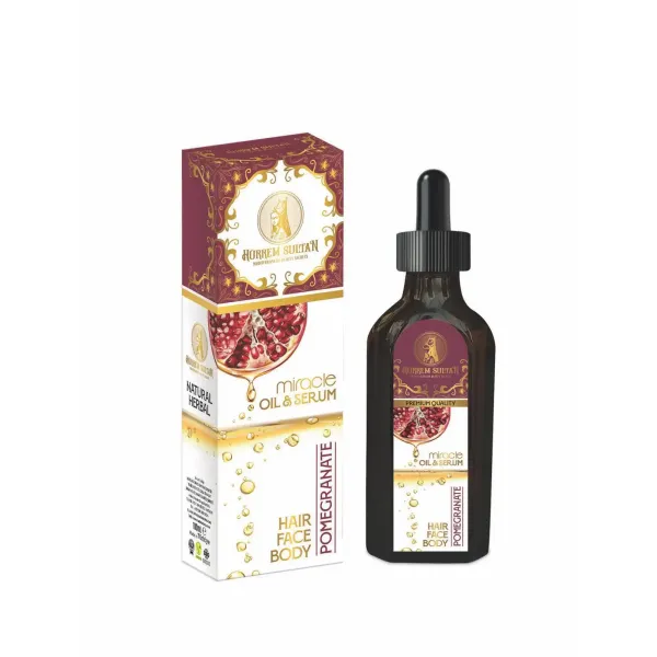 Hurrem Sultan – olejek i serum z granatu 3w1 do twarzy, ciała i włosów, butelka z pipetą